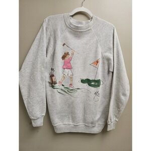 Vintage Hanes Her Way Sweatshirt Womens XL Gray Golf Club Pullover Crewneck 90s